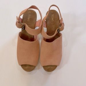 TOMS pink suede wedges.